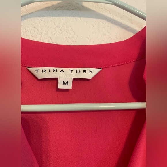 Trina Turk Womens Sz M Hot Pink Ponte Ruffle Spilt Sleeve - Picture 6 of 9